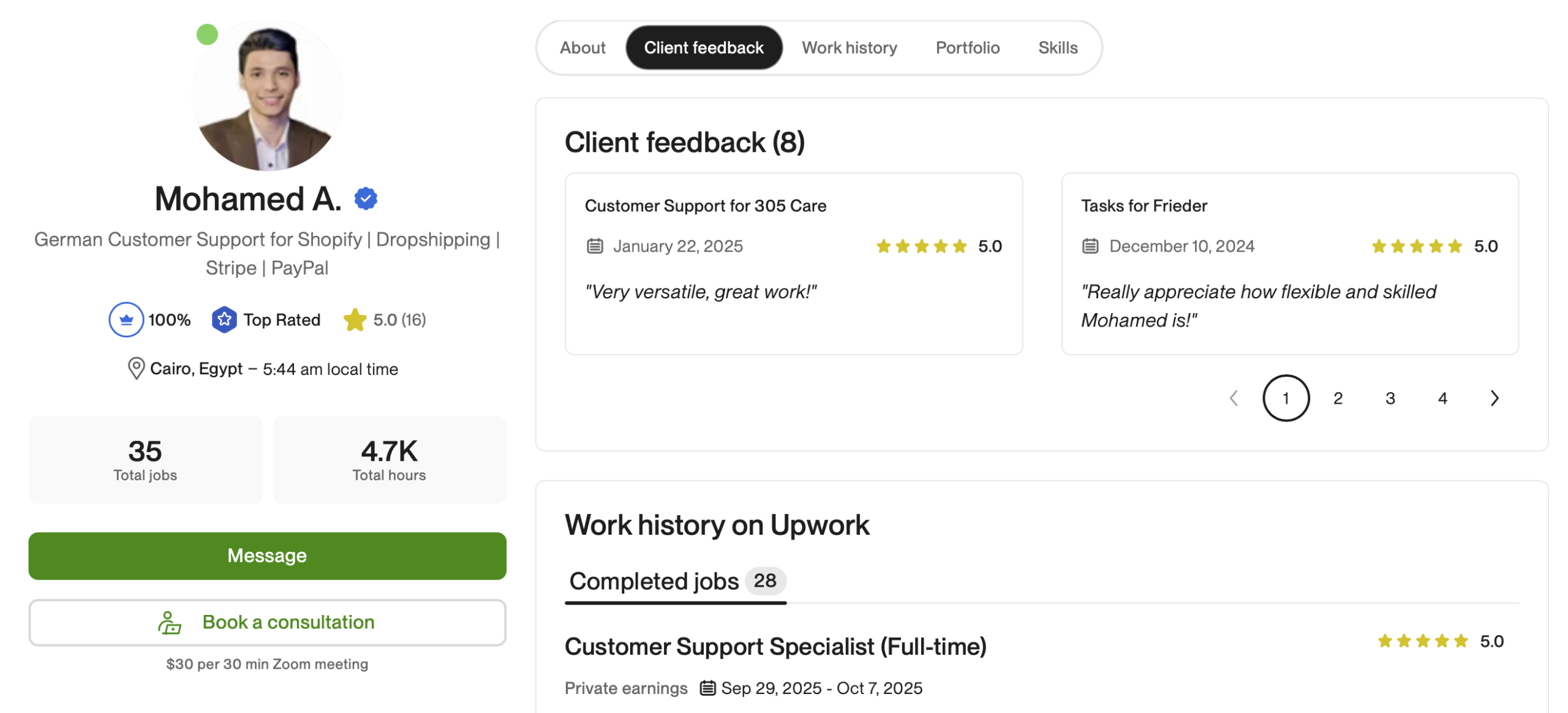 Unser Upwork Profile Top Rated.